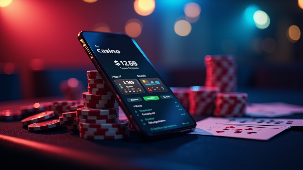 Smartphone με mobile περιβάλλον casino και φωτεινή οθόνη